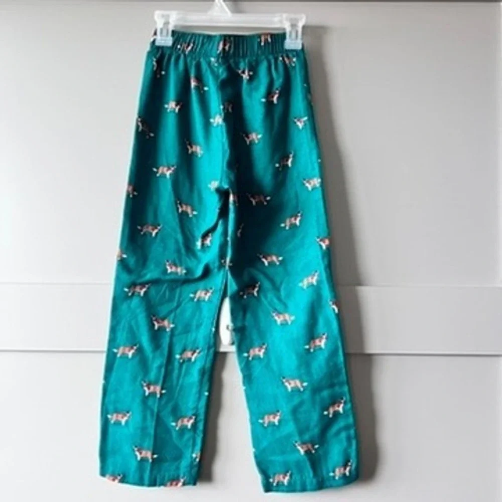 Crewcuts Boys Girls Teal Green Saint Bernard Dog Print‎ Pajama Pants Size S 6-7